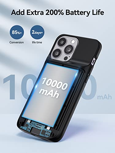 NEWDERY 10000mAh Battery Case for iPhone 14 ProMax/14Plus Qi Wireless Case | Wired Headset,Sync-Data Supported, Rechargeable Charger Cover for iPhone 14/13/12 Pro Max/14 Plus Black