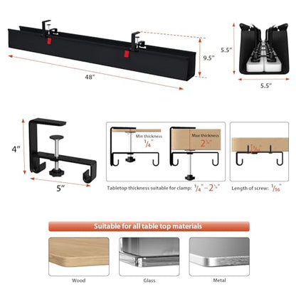 Univivi No Drill Under Desk Cable Management Tray, 48 inch Cable Management - color: Black, size: 48"L x 5.5"W