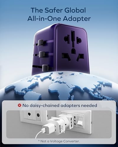 MOMAX 70W GaN Universal Travel Adapter, All-in-One Travel Charging - color: Purple, size: 70W