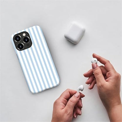 Compatible with iPhone 14 Pro Case,Glossy 2-in-1 Sleek All-Inclusive Dual-Layer Material Soft TPU + PC Back for Blue Stripes Geometric Pastel Summer Beach - color: Blue Stripes Geometric Pastel Summer Beach-Glossy, size: iPhone 14 Pro