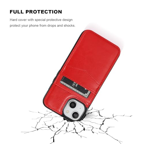 KIHUWEY for iPhone 14 Wallet Case Card Holder Kickstand, Red - color: Red