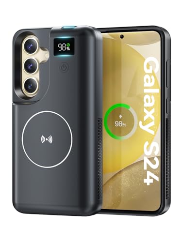 Mavulo Battery Case for Samsung Galaxy S24 6.2", 8000mAh 2 in 1 Power Bank | Portable Charger Case Support 20W USB C Fast Charging, Qi Wireless Charging, LED Display, Data Sync, Wired Earphone