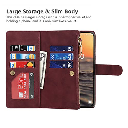 iCoverCase for Samsung Galaxy S23 Wallet Case with Card Holder, Kickstand Feature PU Leather Case with Adjustable Crossbody Lanyard Magnetic Clasp Zipper Pocket Flip Cover (Claret) - color: Claret, size: Galaxy S23