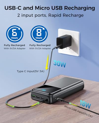 Portable Charger Power Bank 50000mAh, USB-C PD 30W Fast Charging External Battery Pack, Portable Phone Charger for iPhone 17/1615/14/13/12/11 Samsung Android (Sky Blue)