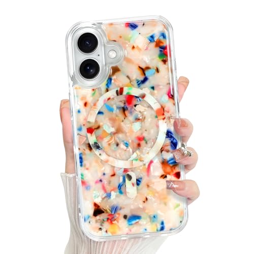 Bonoma for iPhone 16 Case Marble Crystal Corner Sparkly Luxury Back | Magnetic Support for MagSafe Shockproof Cover, and High-Duty Protection for Girls Women - color: Marble-Color, size: iPhone 16