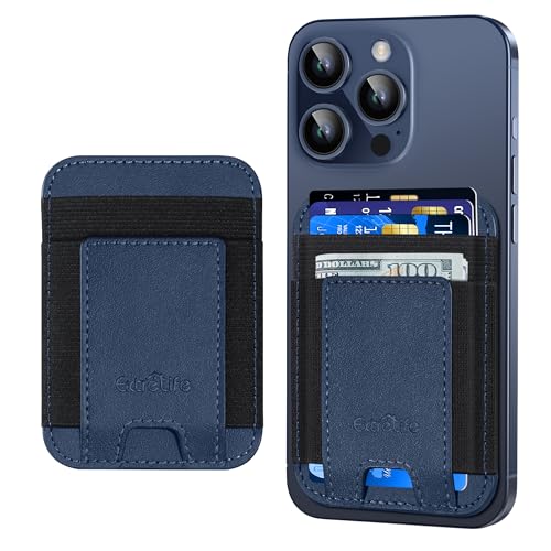 Phone Card Holder, Leather Phone Wallet Stick On, Fit 7 Cards | RFID Blocking, Stronger Adhesive Card Holder Back of Phone, Credit Card Holder for Phone Case iPhone, Samsung, Navy Blue - color: Navy Blue