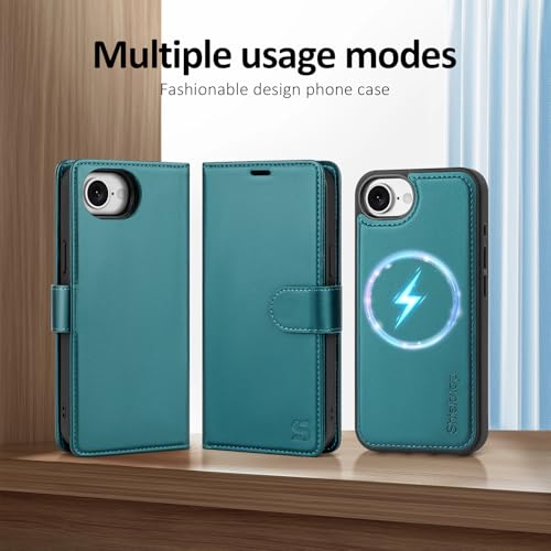 Shieldtop Compatible with MagSafe iPhone 17e / 16e Wallet Case,Blue Green | 2 in 1 Detachable Magnetic,Credit Card Holder Slots,RFID Blocking,PU Leather,Kickstand,Flip Folio Phone Cover for Men & Women - color: Blue Green