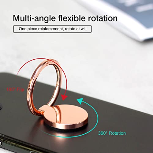 [2 Pack] Round Ultra-thin Cell Phone Ring Holder Stand,360 Degree Rotation and 180 Degree Adjustable Finger Ring Kickstand with Polished Metal Phone Grip (Rose Gold)