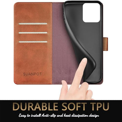 SUANPOT Compatible with Moto G Power 2026/Power 2025/Play 2025 Wallet case with RFID Blocking Credit Card Holder,Flip Book PU Leather Protective Cover Women Men for Power 2026 Phone case Light Brown - color: Light Brown
