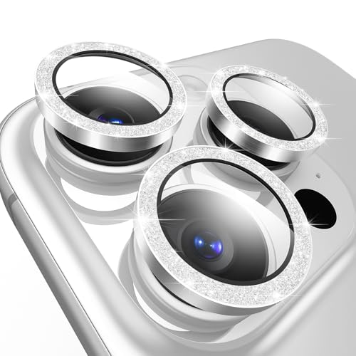 TENOC Camera Lens Protector for iPhone 14 Pro & 14 Pro Max, Silver Glitter - size: iPhone 15 Pro/15 Pro Max