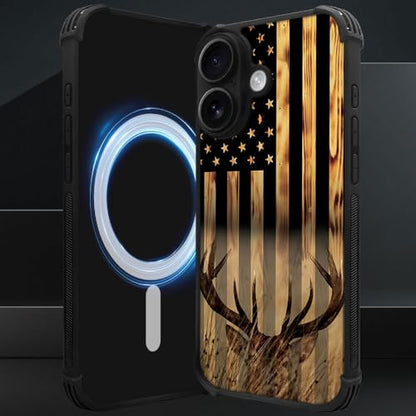 DJSOK Case for iPhone 17,Compatible with MagSafe,Anti-Scratch Shockproof Case,Wood Grain American Flag Buck Hunter Deer - color: Wood Grain American Flag Buck Hunter Deer, size: IPhone 17