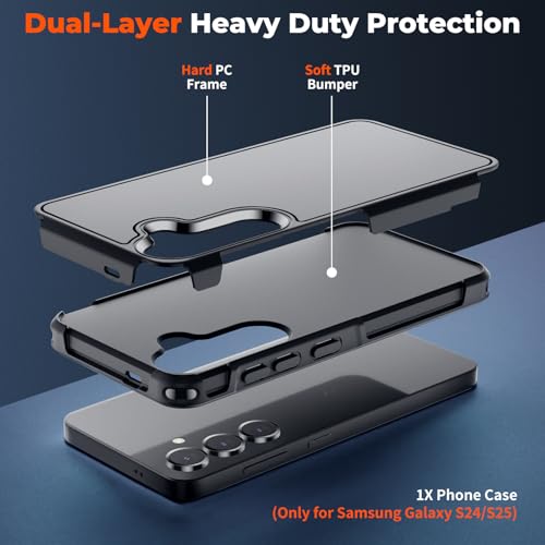 zapica Designed for Samsung Galaxy S25 Case & Galaxy S24 Case, Black | Military Grade Drop Protection, Dual Layer Structure Design, Heavy Duty Shockproof Non-Slip Phone Cover - color: Black, size: Samsung Galaxy S24/S25 6.2''