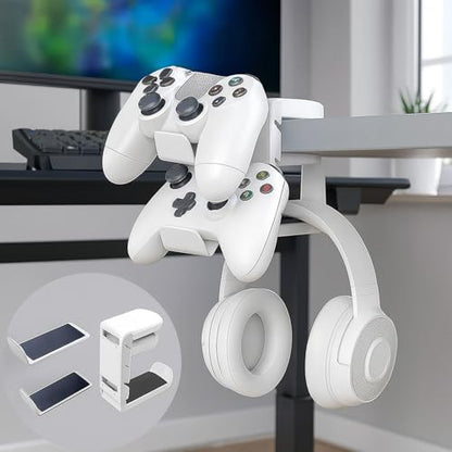 Rotating Headphone Stand with 360° Swivel - Adjustable Clamp-on Under Desk Headset Holder, Universal Gaming & Office Headphone Hanger - color: Pink