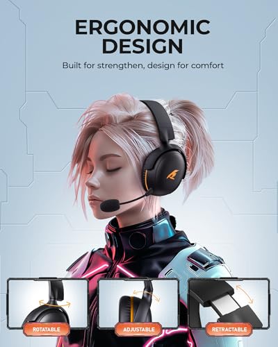 KOFIRE Wireless Gaming Headset, 2.4GHz USB Gaming Headphones with Bluetooth 5.4, 53MM 3D Stereo Sound, 65H Battery, ENC Noise Canceling Mic, 3.5mm Wired, for PS5, PC, PS4, Mac, Switch, Black-Orange