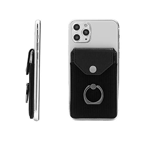 Self Adhesive Phone Card Wallet with Ring Stand Flip Cover, Polyester Black - color: Polyester Black