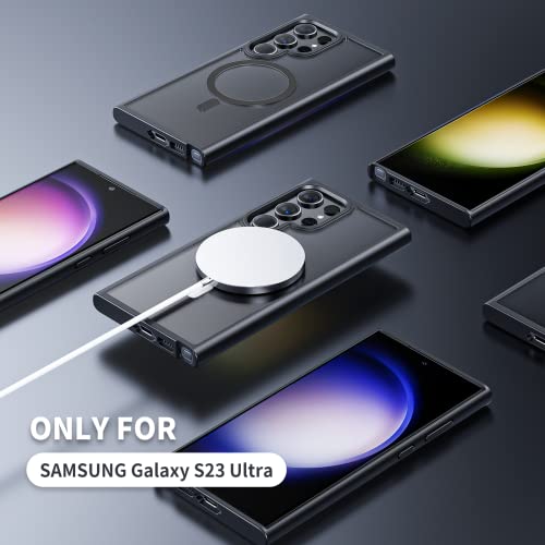 ANNGELAS for Samsung Galaxy S23 Ultra Mag safe Case,Slim Shockproof Protective Cover with Magnetic,Frosted Hard Back Soft Silicone TPU Bumper Phone Case Compatible Galaxy S23 Ultra 6.8inch,Matte Black - color: Matte Black
