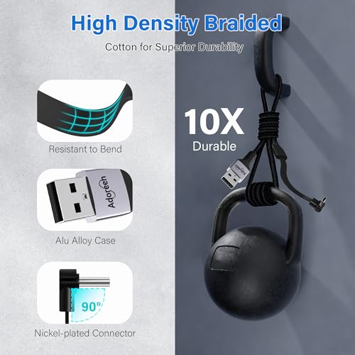 Adoreen USB A to C Cable 3.3 FT with Flat 90 Degree Right Angled C Port, 60W PD Fast Charging Cord, Slim Thin Braided, 480Mbps 20V/3A for Mobile Gaming, iPhone 17/16 Pro Max, Samsung, MacBook, iPad - size: 3.3FT, style: USB-A to C