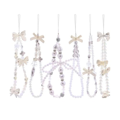 6PCS Beaded Phone Charms Strap Fruit Star Faux Pearl Rainbow Beads Phone Chains Beaded Lanyard for Camera Key Wallet Valentines Day Gifts for Her Women - style: Pearl 6Pcs 1