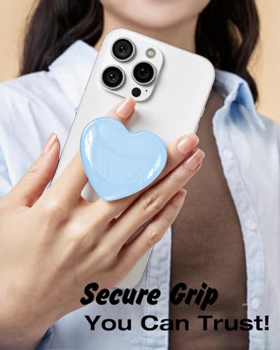 Svanove Heart Adhesive Phone Grip Holder, Cute Collapsible Glass Stick Phone Grip Stand Expanding Kickstand for iPhone Samsung, 3D Crystal Pretty Bling Glitter Love Sticky Grips, Light Blue - color: Light Blue, style: Adhesive