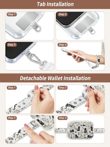 Clip and Go Strap for Phone with Wallet Crossbody Lanyard Boho Cat - color: Cats Flowers