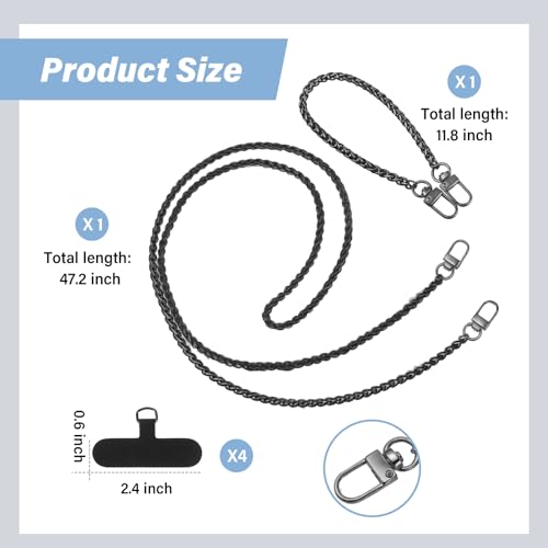 Canlierr 2 Pack Phone Chain Crossbody, with Tether Tab, Deep Black - color: Deep Black