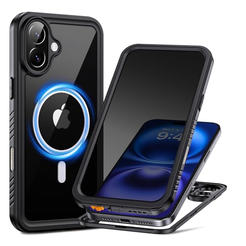 Lanhiem for iPhone 16 Privacy Case, IP68 Waterproof Dustproof Cover, [Compatible with MagSafe] [Built in Anti-Spy Screen Protector] Heavy Duty Full Body Rugged Magnetic Phone Case (Black/Clear) - color: Privacy-Magnetic, size: for iPhone 16