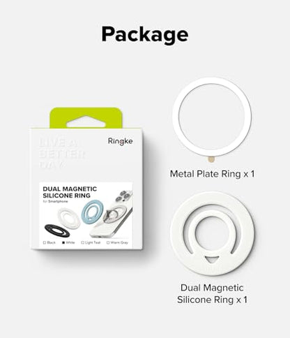 Ringke Dual Magnetic Silicone Ring [Compatible with MagSafe] Phone Grip, Dual-Sided Powerful Magnet, Lightweight (0.04 lb) & Super Slim (0.13 in) Soft Holder for iPhone, Galaxy, Pixel - White - color: White