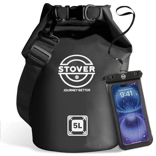 STOVER 5/10/25/30/40L Waterproof Dry Bag, Small Lightweight Roll Top Dry Bag Backpack w/Waterproof Phone Case, Kayaking, Travel, Hiking, Fishing, Tubing, Camping, the Beach, Men/Women (Black) - color: 5/10l Black, size: 5L