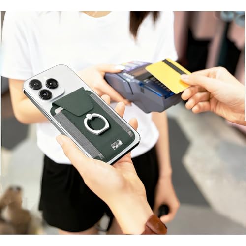 Magnetic Card Wallet Holder For Magsafe Wallets with Grip, 7 Cards Holder RFID Blocking, Ring Stand Stick on Wallet, Leather Magnetic Phone Wallet with Privacy Flap - color: green elastic circular support