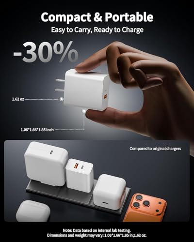 USB C Wall Charger Block,20W USB C&USB A Dual Port Charging Block Plug USB C Power Adapter Compatible for iPhone Duo/18 Pro/18 Pro Max/17 Pro Max/Air/16e/16Plus/15/14/13/12/11,iWatch,iPad Pro/Air/Mini