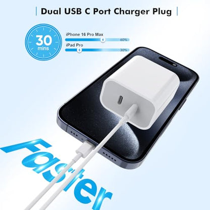 iPhone 17 Charger,Apple Charger Fast Charging,2Pack Dual Port Power Delivery Apple Charging Block,6FT USB C to C iPhone 17 Charge Cable,USB C Charge for iPhone 17/17 Air/16/15 Pro/iPad Pro/Air/Mini - size: 6FT