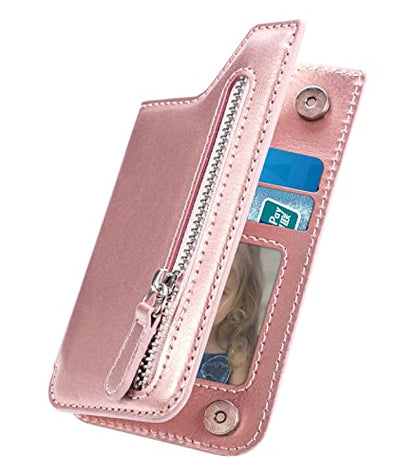 Stick on Wallet for Phone Case, Adhesive Card Holder for Back of Phone Cases Flip Leather Zipper Wallet Sleeve Pocket Compatible with iPhone, Samsung Galaxy Most Smartphones Rose Gold - color: Rose Gold