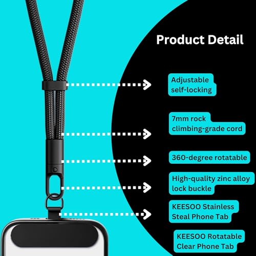 Minimalist Wrist Strap Phone Lanyard with Adjustable Drop-Proof Design, 7mm Reinforced Climbing Rope Material, 2 Phone Tether Tabs (Matching Metal and Rotatable Clear) - Camel - color: 02 Minimalist Camel