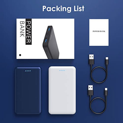 [2 Pack] Portable Charger Power Bank 10000mAh,Ultra Slim Compact External Battery Pack with USB C Input & Output Backup Charger Compatible with iPhone 16/15/14/13, Galaxy S24,Android etc-Blue+White - color: White+Blue