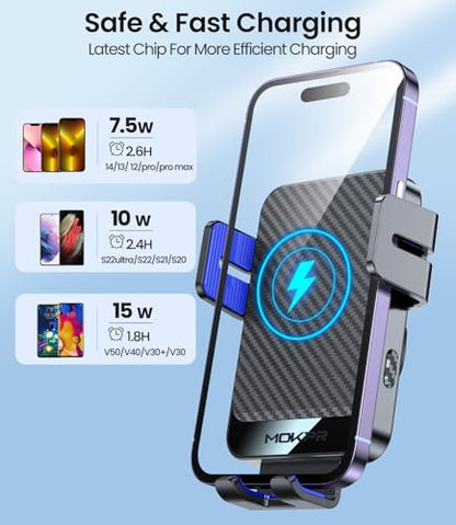 Wireless Car Charger 15W Fast Charging Dash Windshield Vent Car Mount - color: Blue