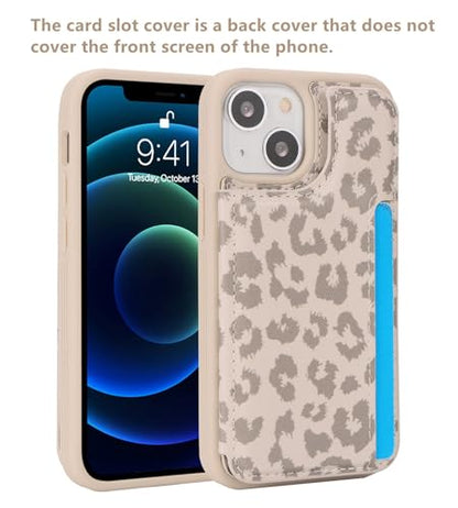 iCoverCase Compatible with iPhone 13 Mini Case with Card Holder, Wallet Phone Case for Women Men RFID Blocking PU Leather Protective Case 5.4 Inch (Beige Leopard) - color: Beige Leopard