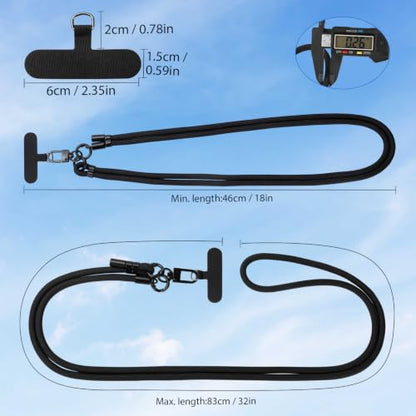 Phone Lanyard, Phone Strap Crossbody with 2 Pack Tether Tab, Adjustable Anti Theft Phone Strap for All Phones (Black) - color: Black