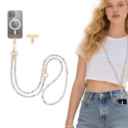 Crystal Phone Lanyard Crossbody Adjustable Rhinestone Anti-Theft Phone Strap Crossbody Cell Phone Neck Strap for Women - color: Multicolor