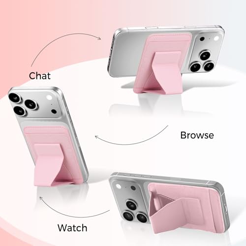 for MagSafe Wallet with Stand Grip, 5 Card Holder for iPhone Pink - color: Pink