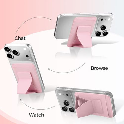 for MagSafe Wallet with Stand Grip, 5 Card Holder for iPhone Pink - color: Pink