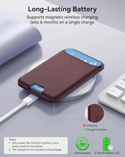 for MagSafe Wallet, Works with Apple Find My,5 Card Holder with Stand, Magnetic Phone Wallet Stand for iPhone 17/16/15/14/13/12 Pro Max Air Plus, RFID Blocking Vegan Leather,Burgundy - color: Findmy Burgundy