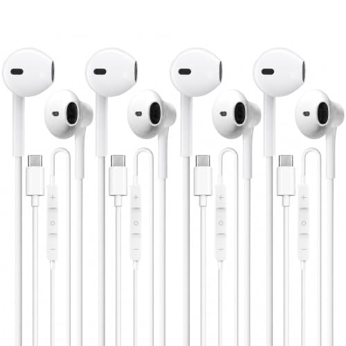 USB C Headphones 4 Pack，USB Type C Earbuds HiFi Stereo USB C Wired Earphones with Microphone Volume Control Compatible with Samsung Galaxy S23 S22 S21 Google Pixel 6 5 4XL/iPad Pro - color: White