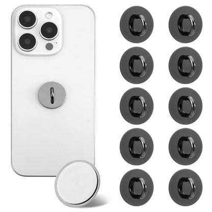 10 PCS Phone Charm Hook, Adhesive Metal Round Cell Phone Finger Ring Holder, Cute Phones Grip Loop Stand Universal Charms Holder for Cell Phones Case Tablet DIY Hanging Accessories (Black)