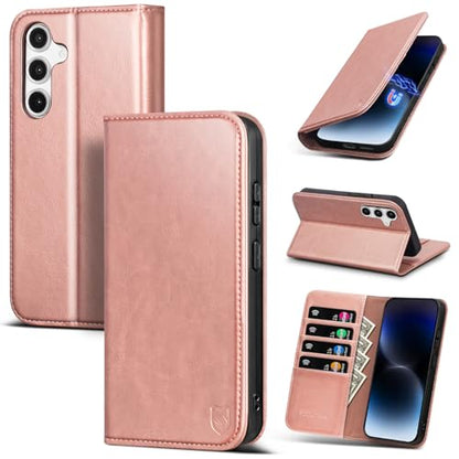Compatible with Samsung Galaxy S25 FE Case Wallet with Card Holder [4 Card Slots] Kickstand [RFID Blocking] PU Leather Phone Case Flip Folio Protective Cover TPU Shockproof,Rose Gold - color: Rose Gold, size: Samsung Galaxy S25 FE