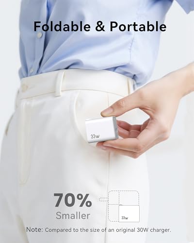 USB C Wall Charger Block 33W, Dual Port GaN PD3.0 Power Adapter Fast Type C Charging Block Foldable Plug Compatible with iPhone 17/Pro/Pro Max/17 Air/16/16 Plus/15/14/13/12, Galaxy, iPad, Airpods