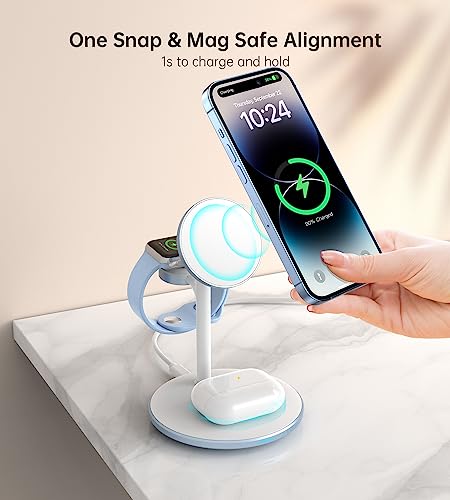 3 in 1 Magnetic Wireless Charging Station for Apple Devices,15W for Magsafe - color: Sky Blue