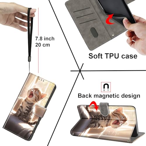 Case Wallet for Motorola Moto G Power 2025/2026, Cat | Kickstand, 3 Card Holder, Shockproof TPU Interior Shell, PU Leather, Magnetic Flip Cover, Lanyard Strap - color: Pic:05