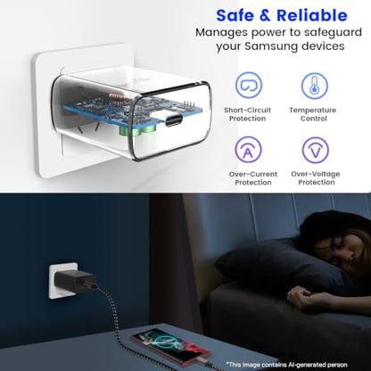 S25 S26 Ultra Charger Type C, SCRUAK 45W Super Fast USB-C Wall/Car Charger - size: 3.3FT+3.3FT