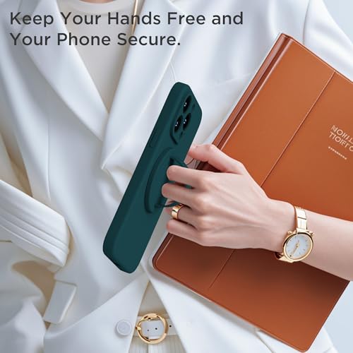 Upgraded Magnetic Phone Grip, Liquid Silicone Soft and Portable, Removable Finger Loop Ring Grip Holder for iPhone, Strong Magnetic Attraction, Compatible with MagSafe Phone Case, Dark Green - color: Dark Green