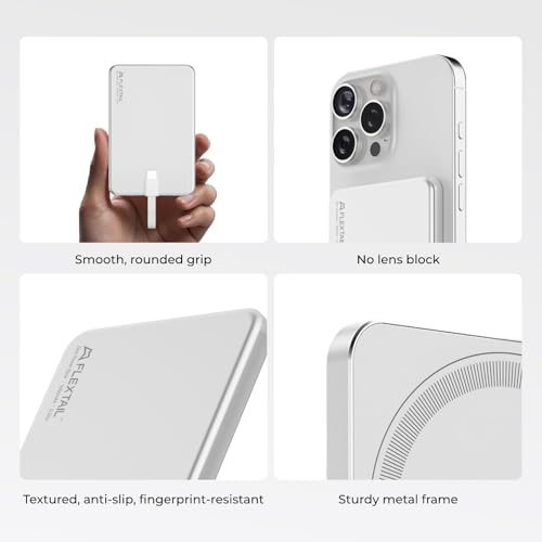 FLEXTAILGEAR Magnetic Power Bank, 5000mAh Ultra Slim Portable Charger with Built-in USB-C Cable, Travel Power Bank Compatible with iPhone 17/16/15 Series Galaxy and More